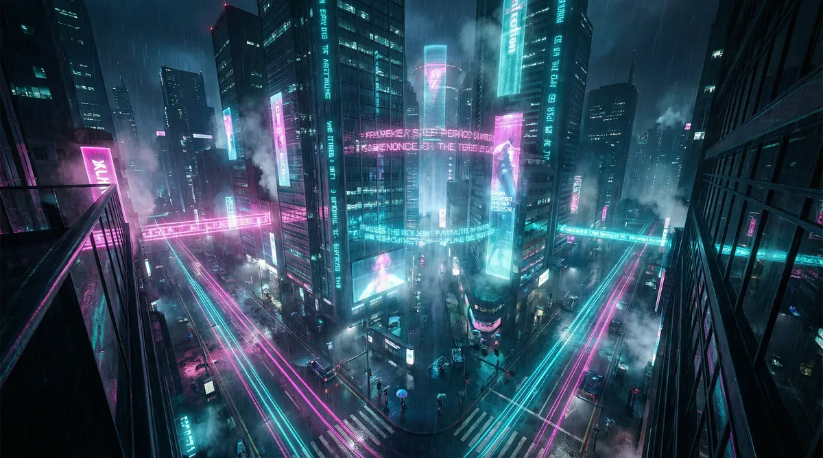 免费网站黄页 竖屏短剧平台首页背景 - 赛博朋克都市夜景